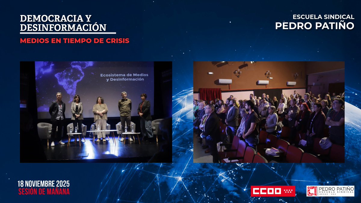 CCOOMadrid's tweet image. Antes de dar paso al primer panel, se guarda un minuto de silencio por todas las personas profesionales de la información fallecidas en los conflictos bélicos, y recordando a su vez, dos nuevos asesinatos machistas.