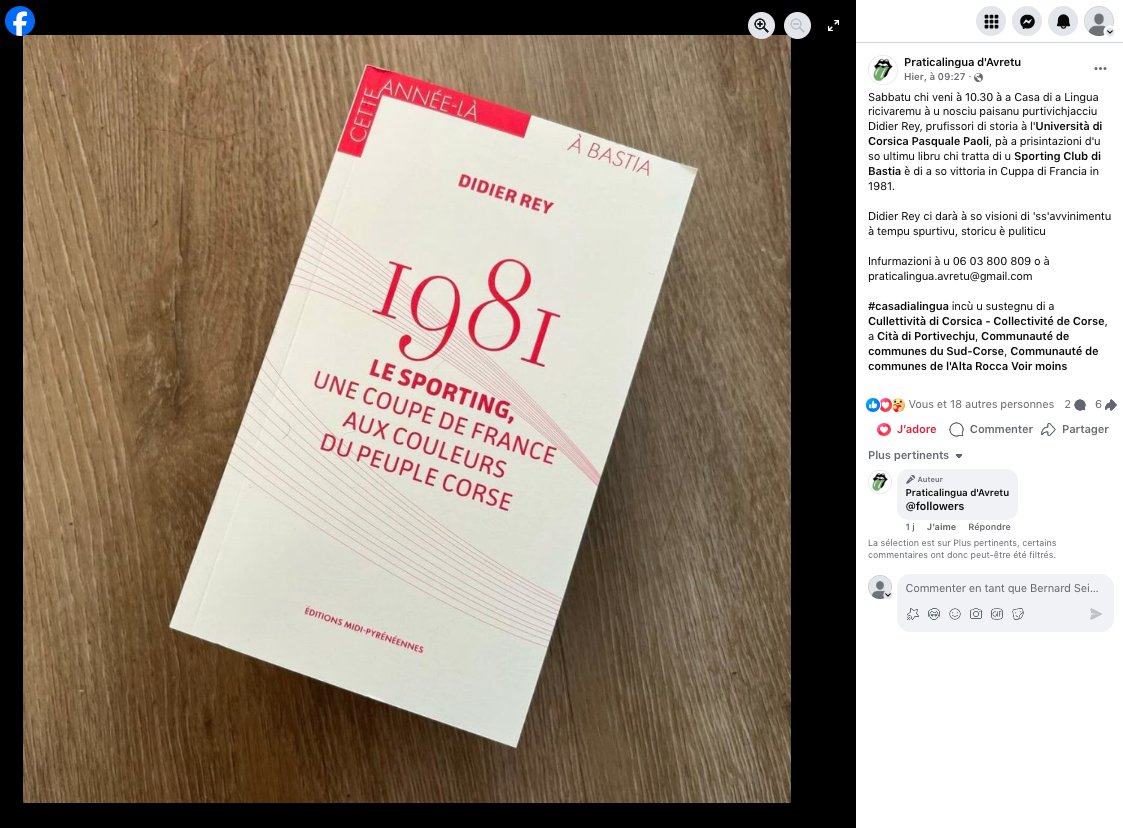 😂 le livre est bien écrit en français, l'auteur parle bien corse et l'éditeur rêve de retourner dans ce département français si singulier 😍 mais samedi je passe mon tour, mais pas le <a href="/SCBastia/">SC Bastia</a>  qualifié pour les huitièmes de finale de la Coupe de France 😉<a href="/SECBSocios/">Socios Etoile Club Bastiais</a>