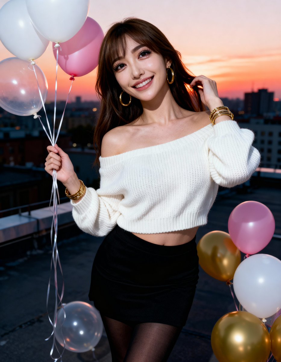 瑠華さんのバルーンイベントに参加～🎈

バルーン持って夕焼けデート気分～🎈✨みんなも一緒にふわふわタイムしよ？💕
Balloon sunset date vibes~ So cute it's wild! Let's float together? 💕
#AIバルーンフェス