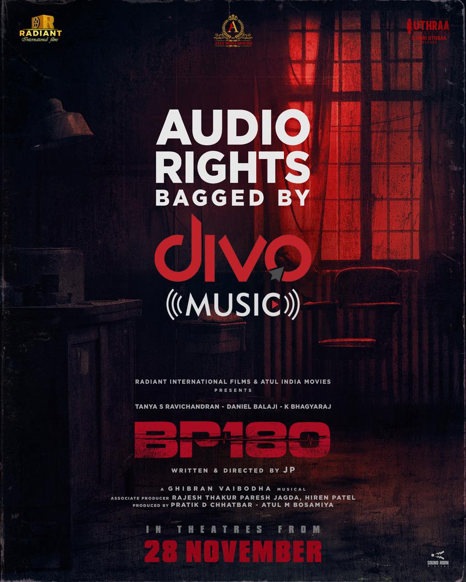 udhayramakrish2's tweet image. The sound of #BP180 is loading…
Audio  bagged by Divo Music!
November 28th.
@actortanya
@UngalKBhagyaraj
@swetha_dorathy
@NayanaSai3
@JP_FILMDIRECTOR
@AtulIndiaMovies
@atulbosamiya
@RajeshT46726443
@GhibranVaibodha
@divomusicindia
@SureshChandraa
@AbdulNassarOffl
@DoneChannel1