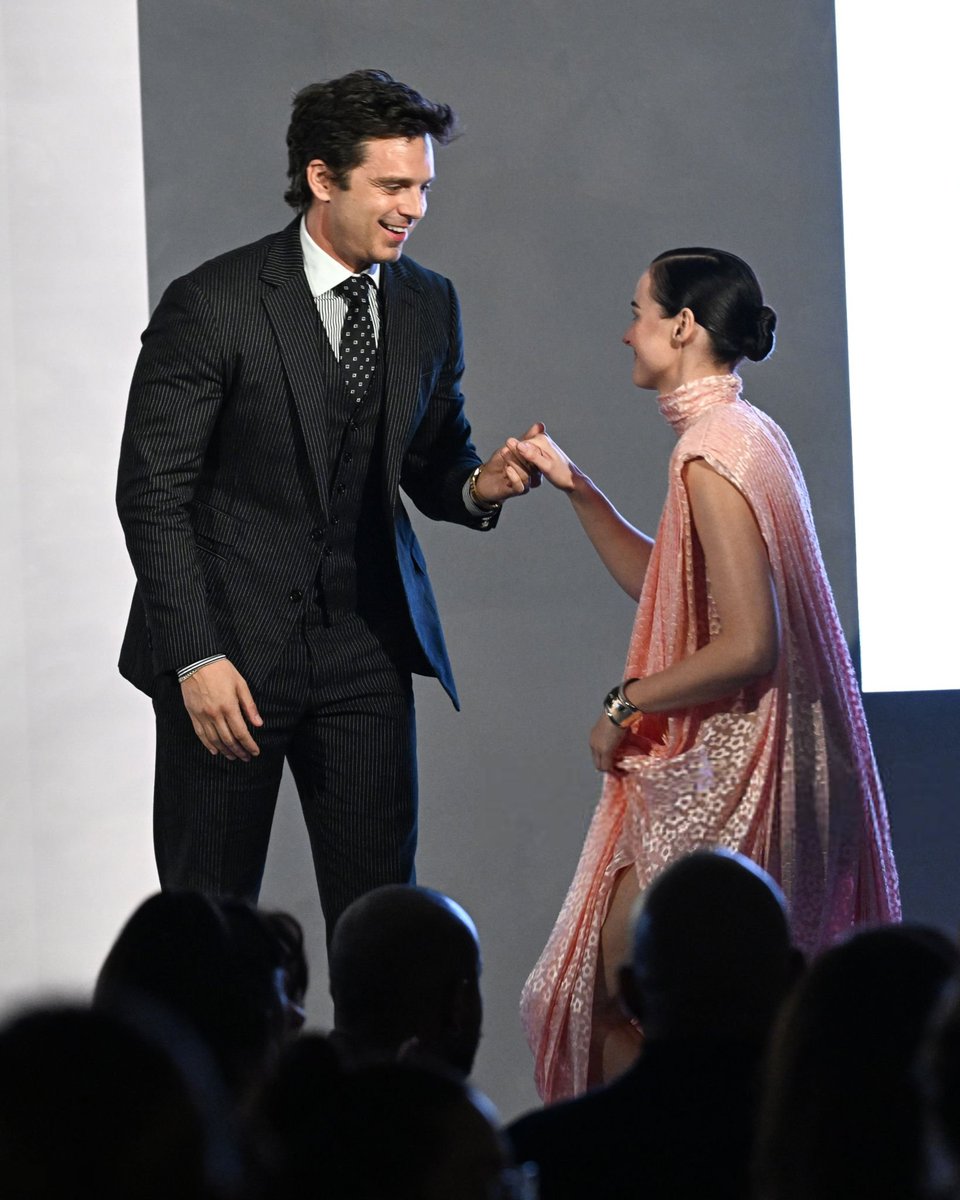 sebstanarchive's tweet image. Sebastian Stan and honoree Renate Reinsve onstage during ELLE's 2025 Women in Hollywood Celebration.