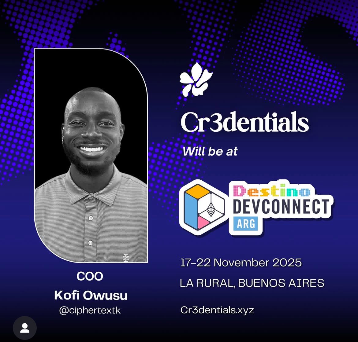 Cr3dentials's tweet image. GM from Argentina 🇦🇷

Our team is on ground at @EFDevcon come connect with us

We are looking to engage with lending, OTC, and payment platforms interested in advancing digital verification.

Cc: @ciphertextk