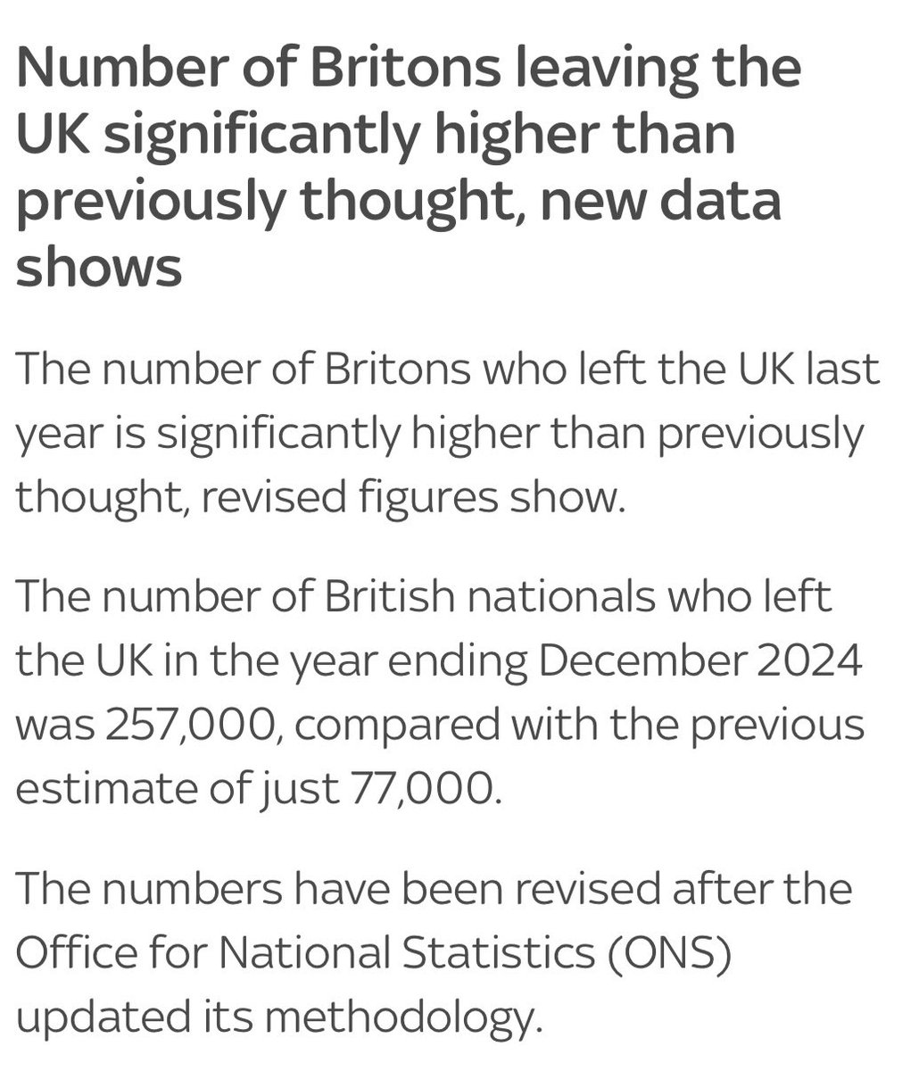 TheGrowthComm's tweet image. We have repeatedly warned that excessive taxation has consequences: more people leaving the UK, further denting overall economic growth and living standards. We’ll have more to say on that and much more when we publish our Growth Budget 2025 on Thursday. (Story below from…
