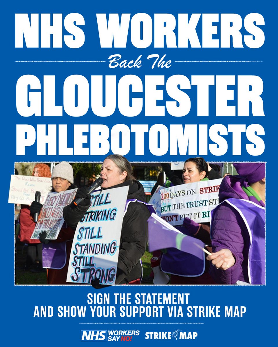 strike_map's tweet image. NEW ACTION 🚨| Alongside @NHSworkersSayNo, we&apos;re calling on ALL @NHSuk staff to get behind the @unisontheunion Gloucester Phlebotomists 

All current NHS workers can add support 👇 bit.ly/NHSWorkersBack…

236 days of strike action &amp;amp; counting 

💉We give a Phleb! 

#StrikeMap
