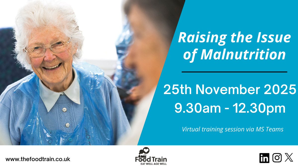 Our next training session takes place on 25th November!

Build your understanding on why older people are at greater risk of malnutrition, learn the signs &amp; symptoms, and how to use simple screening tools.

Book here: bit.ly/4gr7wyR

#UKMAW2025