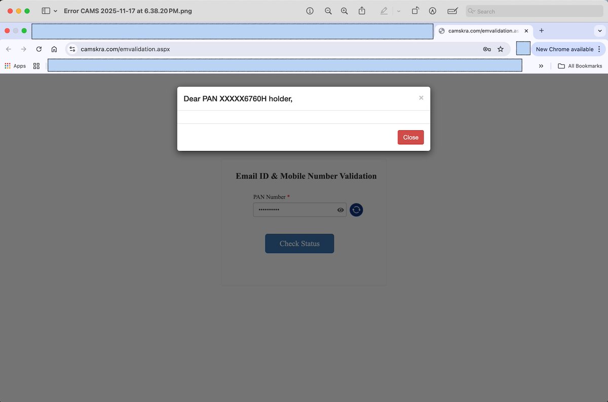 ManishSalluja's tweet image. @Camsonline The E-Mail and Mobile Verification links for KYC are not working sincle last few days. Investors getting frustrated and feeling harassed.  Nobody in CAMS listening or reverting.  Even after submitting OTP to verify Email and Mobile its not getting done...
