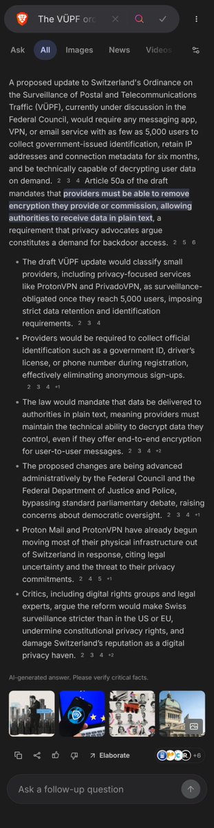vonbrucken's tweet image. How Switzerland Became a Surveillance State Overnight.
Switzerland VPN Surveillance Law Threatens Global Privacy.
v/ @DoingFedTime 
It will impact Proton products, Session App etc.
Re: Surveillance of Postal and Telecommunications Traffic #VÜPF #E2EE 
youtu.be/6aYWzhSl_TE?si…