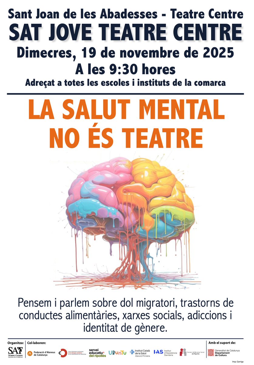 🌄 #Infopòdcast: Avui parlem de l'espectacle "La salut mental no és teatre" del 
<a href="/satteatrecentre/">SAT-Teatre Centre</a>
 Jove, que busca trencar tabús i visibilitzar problemàtiques

🎙️ Amb la <a href="/barrera_mireia/">MireiaBarrera</a>
i l'Oriol Ramos

open.spotify.com/show/2HEdTpx8I…

go.ivoox.com/sq/2283516

podcasts.apple.com/us/podcast/lin…