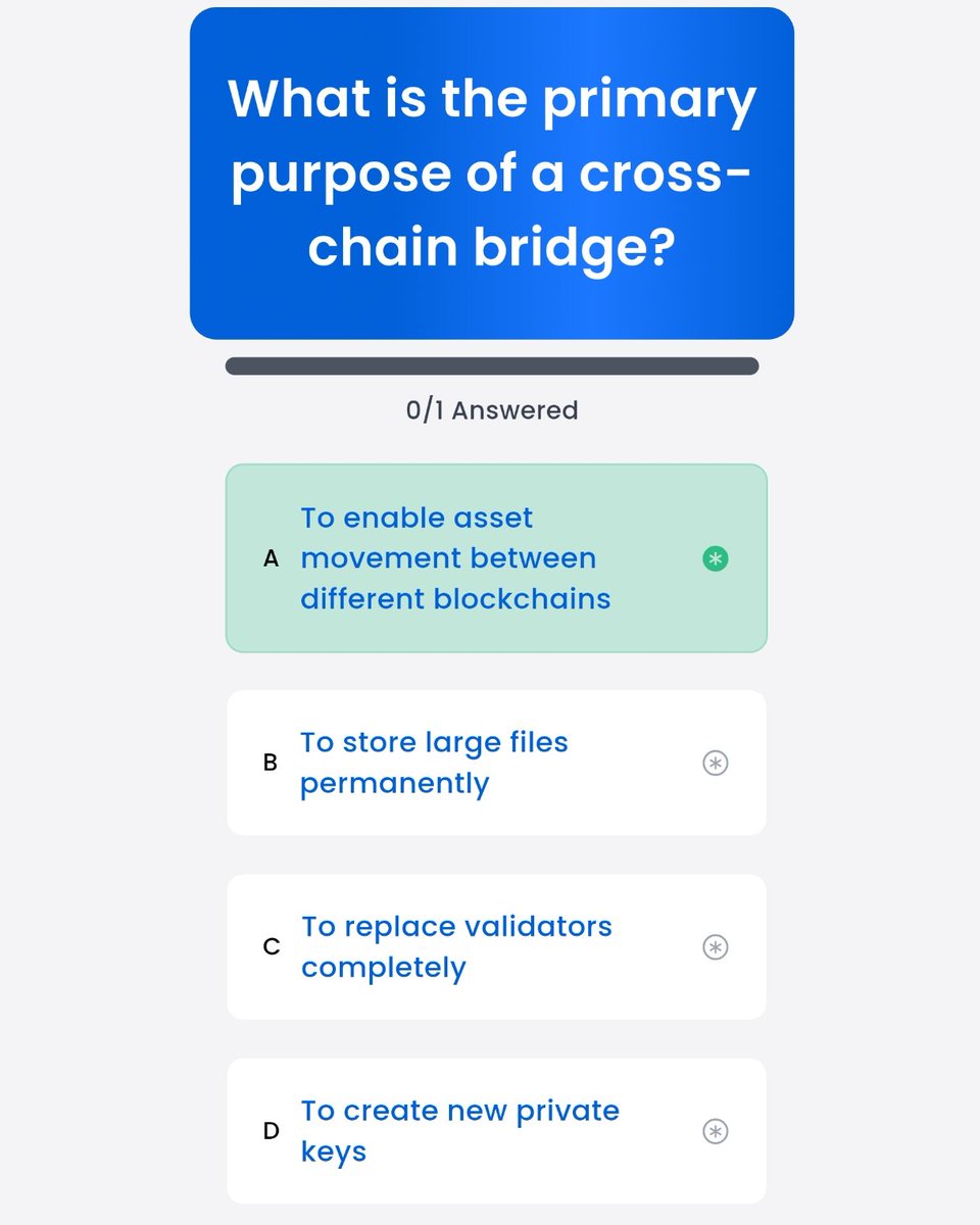 CryptoBetula's tweet image. 💠 Syntax Cross-Chain Bridge Quiz!

🗓️Tuesday, 18.11.2025.
🌉 Bridges exist so assets don’t stay trapped on one chain forever.
✨ Select A to unlock cross-chain movement!

🔗 tinyurl.com/SynVerCB
👉🏻 Ref code: 7N6G5X3BMG7

#SyntaxVerse #CrossChain #Interoperability #DeFi