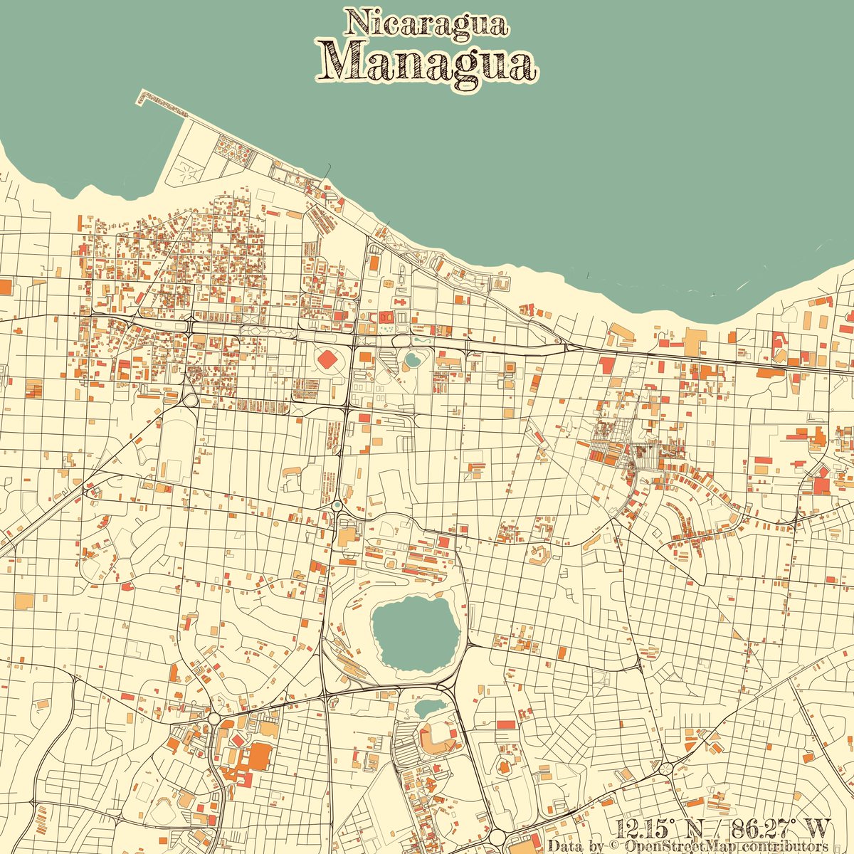 rcityviews's tweet image. Image of Managua, Nicaragua created in #rstats using data from #OpenStreetMap.