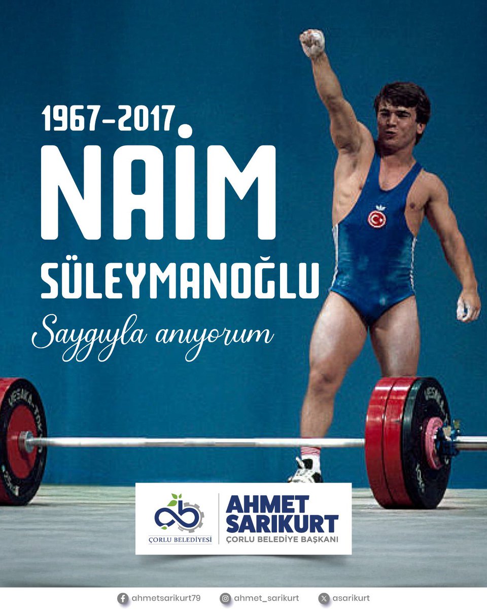50 yıllık ömrüne 46 dünya rekoru, 7 dünya şampiyonluğu ve 3 olimpiyat şampiyonluğunu sığdıran, spor tarihimizin efsane ismi Naim Süleymanoğlu’nu saygı ve rahmetle anıyorum.

#NaimSüleymanoğlu