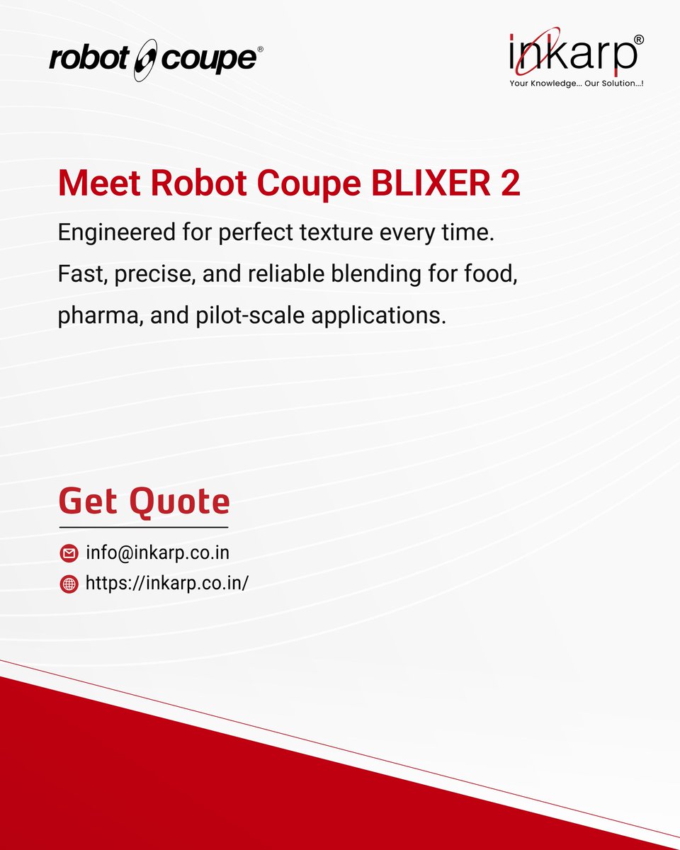inkarpindia's tweet image. Lumpy mixes? Unstable texture?

The BLIXER 2 brings controlled, uniform blending for reliable R&amp;amp;D and pilot-scale formulations.

Precision you can taste and trust.

#RobotCoupe #InkarpInstruments