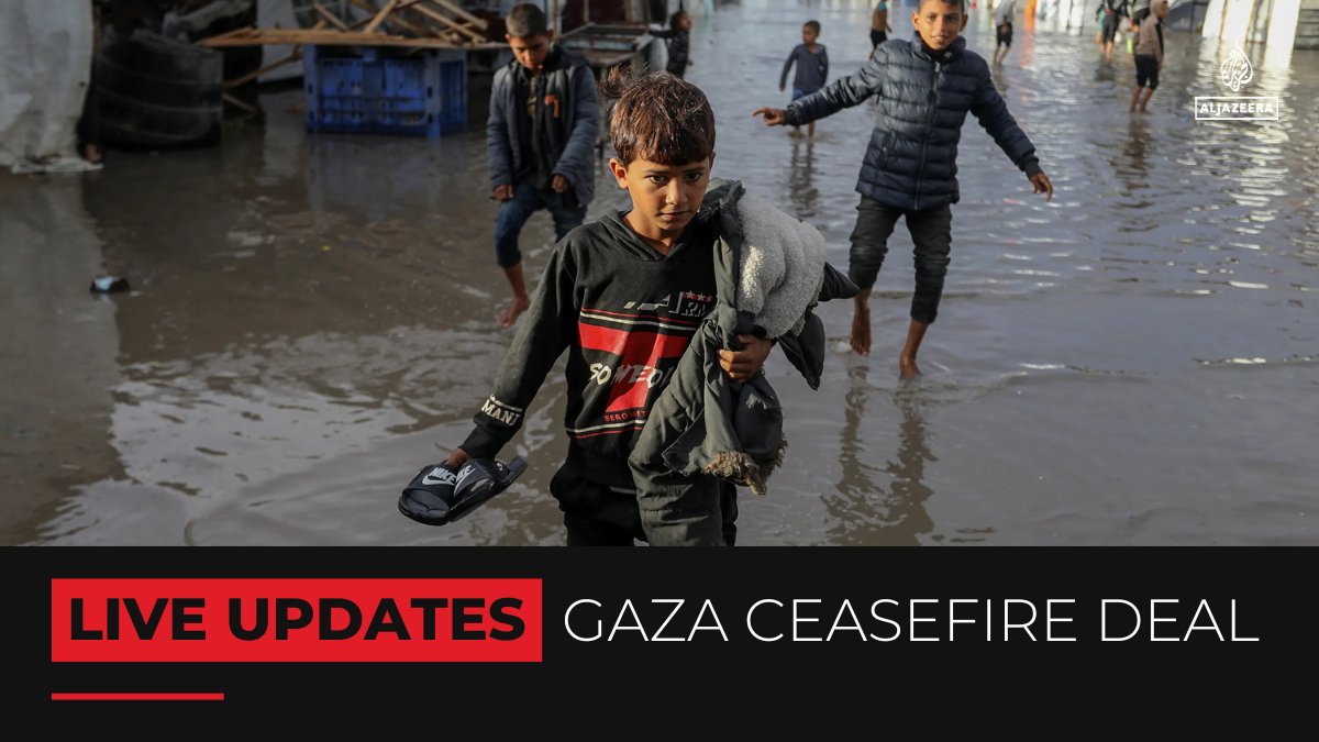 AJEnglish's tweet image. Displaced Palestinians reportedly need at least 300,000 tents as winter deepens in the enclave, while Hamas says a UN resolution backing Trump’s Gaza plan fails to meet the political and humanitarian needs of Palestinians.

🔴 Follow our LIVE coverage: aje.io/876660