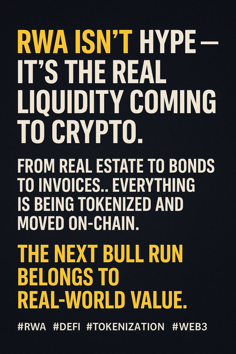 Web3use's tweet image. coming to crypto.
From real estate to bonds to invoices…
Everything is being tokenized and moved on-chain.

The next bull run belongs to real-world value.

#RWA #DeFi #Tokenization #Web3