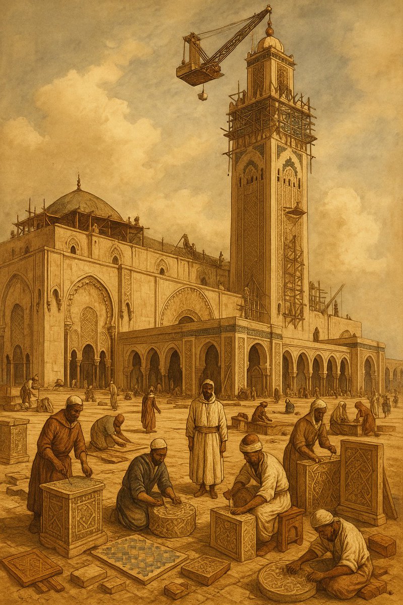 Spectre_Monde's tweet image. 🇲🇦 Qui a construit la Mosquée Hassan II ?
Un chef-d’œuvre 100% marocain dans l’âme, pensé par le Roi Hassan II, conçu par l’architecte Michel Pinseau, et bâti par des milliers d’artisans marocains : zellige, bois sculpté, marbre, stuc… tout vient du savoir-faire du royaume.