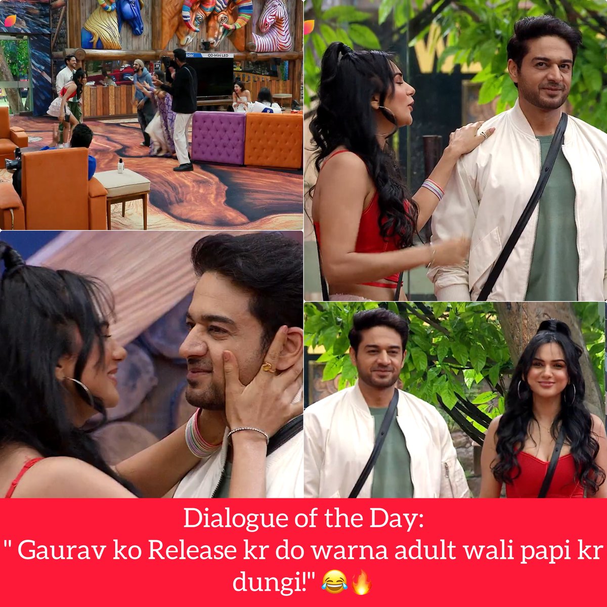 tellykhazana's tweet photo. Gaurav's immediate blush afterwards? Priceless! 😂 Moments like these make the show a must-watch! 📺
#BiggBoss #BBMoment #DialogueOfTheDay #Gaurav #Viral #RealityTV #MustWatch #BB19LiveFeed  #GauravKhanna https://t.co/Nkku5MCT99