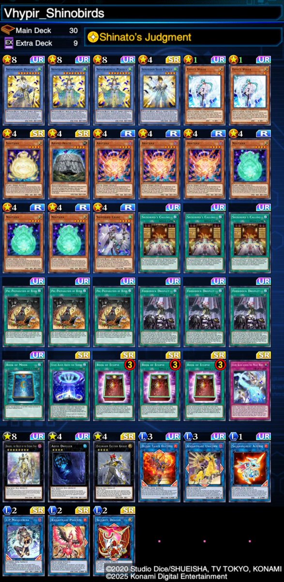 Nov. 2025 KCC 🥈 
34th Place
Shinobird 🦢 

The majority of my time these past few months was learning Dracotail in TCG, so I’m happy with my result. I used the list of <a href="/Snyffus1/">Snyffus</a> from his stream. He’s a huge factor in my preparation this format. Thank you to MetaLab as always!