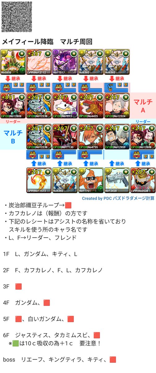 kuronekosandar's tweet photo. メイフィール降臨  マルチ
炭治郎禰豆子周回　部位破壊5

リーダーのみ＋891ですが297でも行けるとは思います。
※HP回復等足りない場合はカフカレノ　　　
　の潜在で対処して下さい https://t.co/VLpiXuCB2j