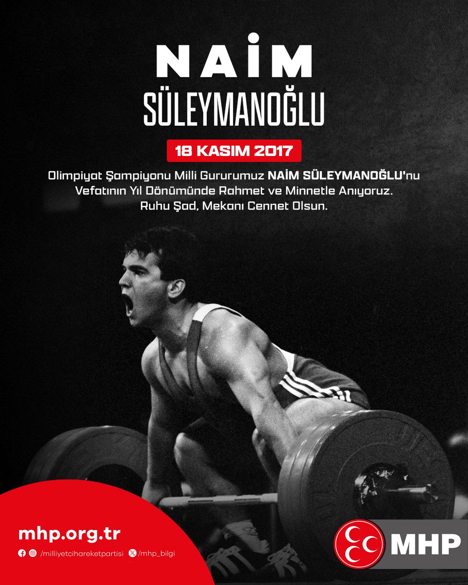 Olimpiyat Şampiyonu Milli Gururumuz Naim SÜLEYMANOĞLU'nu Vefatının Yıl Dönümünde Rahmet ve Minnetle Anıyoruz.
Ruhu Şad, Mekanı Cennet Olsun.