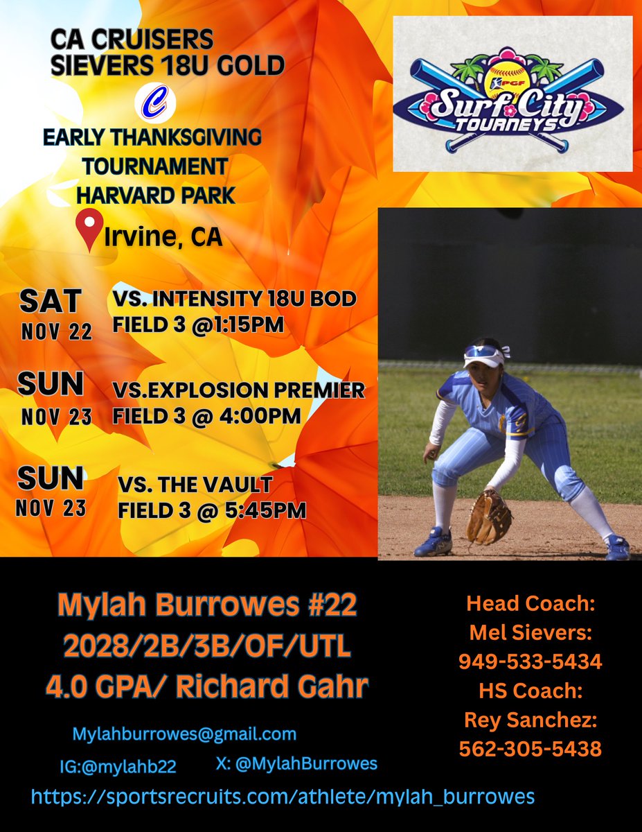 Weather permitting... here's this weekend's schedule! Come check out some of our games! 💙🧡
<a href="/CalCruisers18U/">Cal Cruisers Sievers 18U Gold</a> <a href="/TOP_D1RECRUITS/">Softball Top Preps Retweet</a> <a href="/TopPreps/">TOP PREPS - Free Sports News, Videos & Information</a> <a href="/PrepSoftball/">Prep Softball 🥎</a> <a href="/ExtraInningSB/">EXTRA INNING SOFTBALL</a> <a href="/LineDsoftball/">Line Drive Media</a> <a href="/SoftbalAmerica/">Softball America</a> <a href="/PGFnetwork/">PGF</a> <a href="/Sports_Recruits/">SportsRecruits</a>