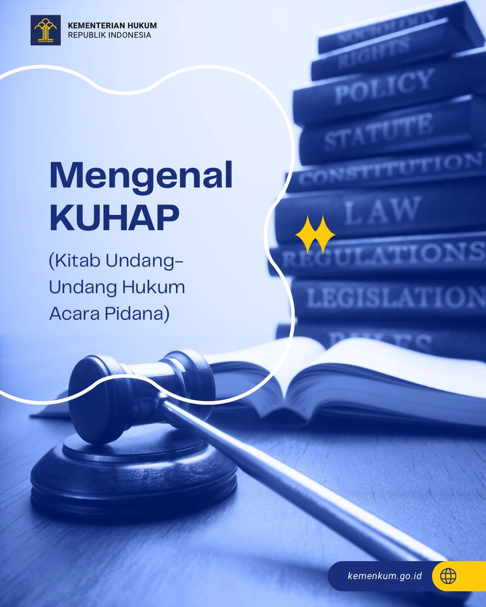 kemenkum's tweet photo. KUHAP adalah aturan yang memastikan setiap proses hukum pidana berjalan adil, manusiawi, dan transparan, mulai dari penyelidikan, penahanan, hingga putusan akhir.

Kini, RUU KUHAP hadir dengan semangat baru: keadilan korektif, rehabilitatif, dan restoratif, agar hukum tidak hanya menegakkan aturan, tetapi juga menjunjung kemanusiaan.

✨ “Sudah saatnya KUHAP diperbarui demi sistem peradilan pidana yang adaptif terhadap perkembangan zaman.” - Menteri Hukum, Supratman Andi Agtas

Cari informasi lengkap soal RUU KUHAP di: https://t.co/dxnIF2YVdd

#KementerianHukum #LayananHukumMakinMudah #DitjenPP #KUHAP #RUUKUHAP #HukumIndonesia #PeradilanPidana #Kemenkum #HukumAcaraPidana #ReformasiHukum #RestorativeJustice #InfoHukum #LiterasiHukum