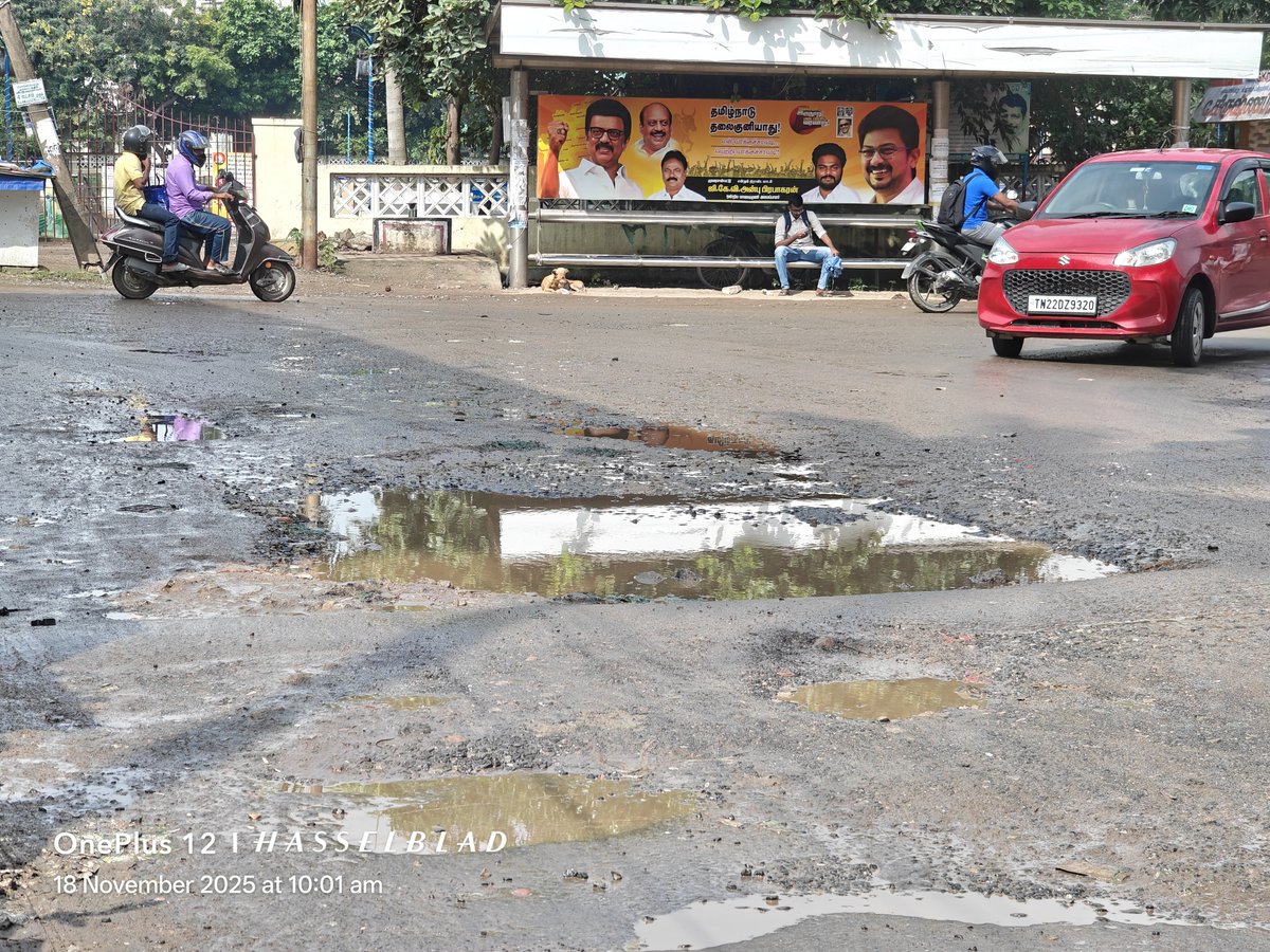 sankarharry's tweet photo. @chennaicorp @arivalayam @CMOTamilnadu 
Kindly clear the Pothole from my area. Many heavy vehicles are running this side. It is there for almost 4 years now. Upon multiple complaints no action taken till now

Location: Moovarasampattu Pond, Madipakkam. 

https://t.co/8XccnKHnj9 https://t.co/hmwYAVHdrz