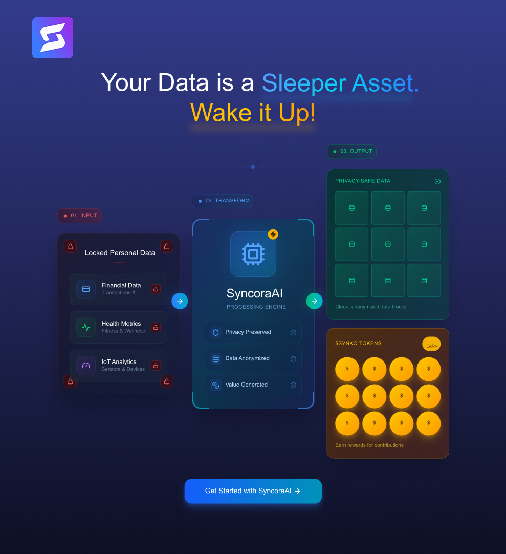 syncora_ai's tweet image. Data does nothing in the dark.. It’s time to bring it to light 💫

Contribute your #data to #SyncoraAI and earn credits today. And in the future, those credits will become  $SYNKO tokens ⚡

Support AI development and ethical data, and build your stake in tomorrow’s data economy.…