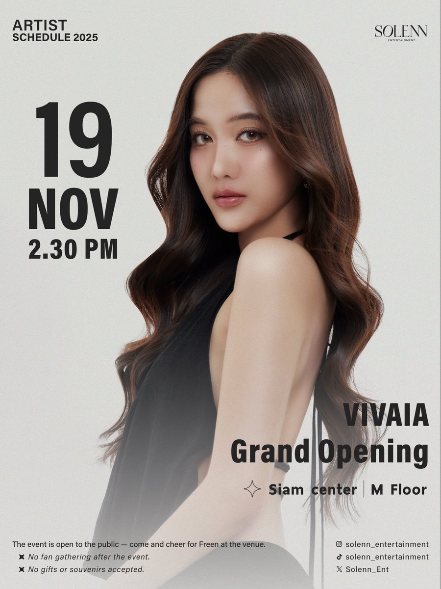 freenfanclub_'s tweet image. พบกับ “ฟรีน สโรชา” ที่งาน VIVAIA Grand Opening 🤍

📆 วันพุธที่ 19 พฤศจิกายน 2568 (19 November 2025)
📍 Siam center M Floor
⏰ 14.30 น. (2.30 PM) 

🚨 เริ่มเทรนด์ 14.00 น. (Start Trending 2 PM) (BKK TIME)
🔠 SAROCHA X VIVAIA SIAM CENTER
📈 #.FREENxVIVAIATH

งานนี้เปิดให้เข้าชม…