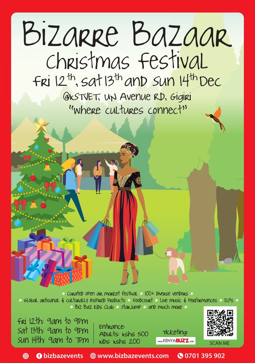 KenyaBuzz's tweet photo. The Bizarre Bazaar Christmas Festival is here! ๐โจ
๐ Dec 12โ14
๐ KSTVET, UN Avenue, Gigiri
Grab your tickets https://t.co/Jq6lCME7KO
100+ vendors, food, music, DJs, kidsโ zone & festive fun for all.
#BizarreBazaar2025 #NairobiEvents #FestiveSeason #ShopLocalKE https://t.co/2kHxrSoFnA