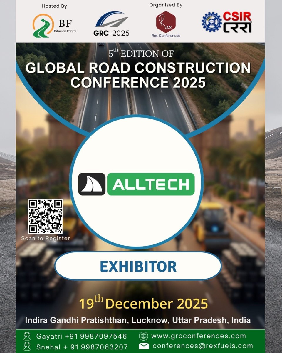 FuelsManagement's tweet photo. We’re proud to welcome Alltech India Limited as an Exhibitor at the 5th Edition of the Global Road Construction Conference 2025, taking place on 19th December 2025 at Indira Gandhi Pratishthan, Lucknow.
#GRC2025 #RexFuels https://t.co/zqt2VGvB7W