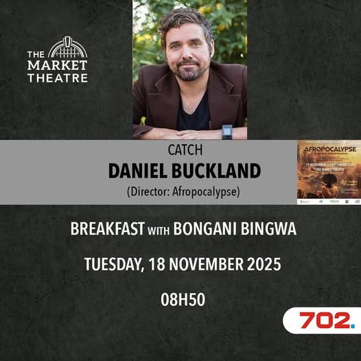 MarketTheatre's tweet image. 📻RADIO INTERVIEW📻

Happening this morning on @Radio702  . Catch Daniel Buckland chatting all things Afropocalypse with @bonglez  Bingwa at 08h50

READ MORE: markettheatre.co.za/afropocalypse/

#afropocalypse #newshowalert #radiointerview #goldovationaward #themarkettheatre #themarketlab