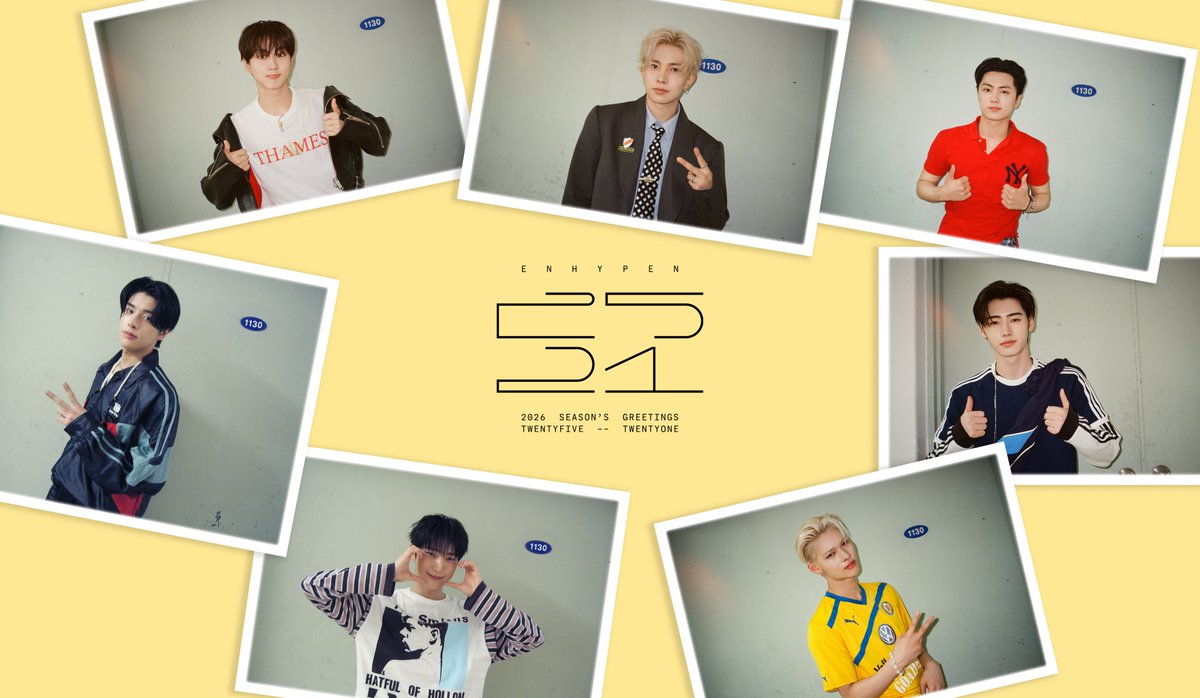ENHYPEN's tweet image. ENHYPEN 2026 SEASON&apos;S GREETINGS Preview Cuts #1

💛  RELEASE : 2025.12.08. MON (KST)

#ENHYPEN #엔하이픈
#엔하이픈2026시즌그리팅 #엔하이픈2026꾸꾸북