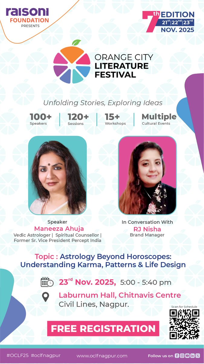 ManeezaPredicts's tweet image. Honoured to be a speaker at the Orange City Literature Festival at Nagpur.
23rd Nov 2025.
#festival #Literature #nagpur