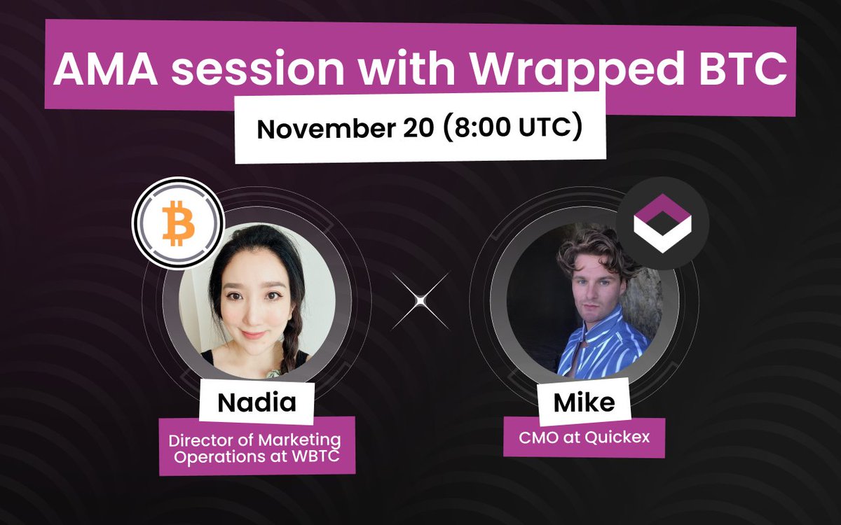 QuickEx_Tweets's tweet image. WBTC x Quickex AMA session is coming soon! 

@WrappedBTC will join Mike from Quickex on X. Join us as we talk about our communities, growth and what this partnership means! 🤝

Join us:
📍 Quickex&apos;s X
⏰ 20th Nov, 8 AM UTC

Bookmark this: x.com/i/spaces/1nAKE…