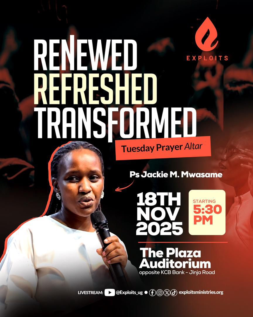 exploitsug's tweet image. TUESDAY IS HERE!🙌🏾🔥

Join us this evening for a powerful edition of Exploits Tuesday Prayer Altar service with Pastor Jackie M. Mwasame as she shares a word under the theme ‘Renewed Refreshed Transformed’

⏰ 5:30PM
📍 The Plaza Auditorium, Jinja Road

#Exploits 🔥👏🏾