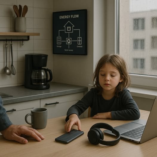 Morgens, irgendwann in den 2030ern.

Du stehst in der Küche, der Kaffee läuft. Draußen ist es grau, Nieselregen, einer dieser Tage, an denen früher alle dachten: „Solar bringt heute eh nichts.“
Deine Tochter kommt verschlafen an den Tisch, legt ihr Smartphone hin und sagt ganz