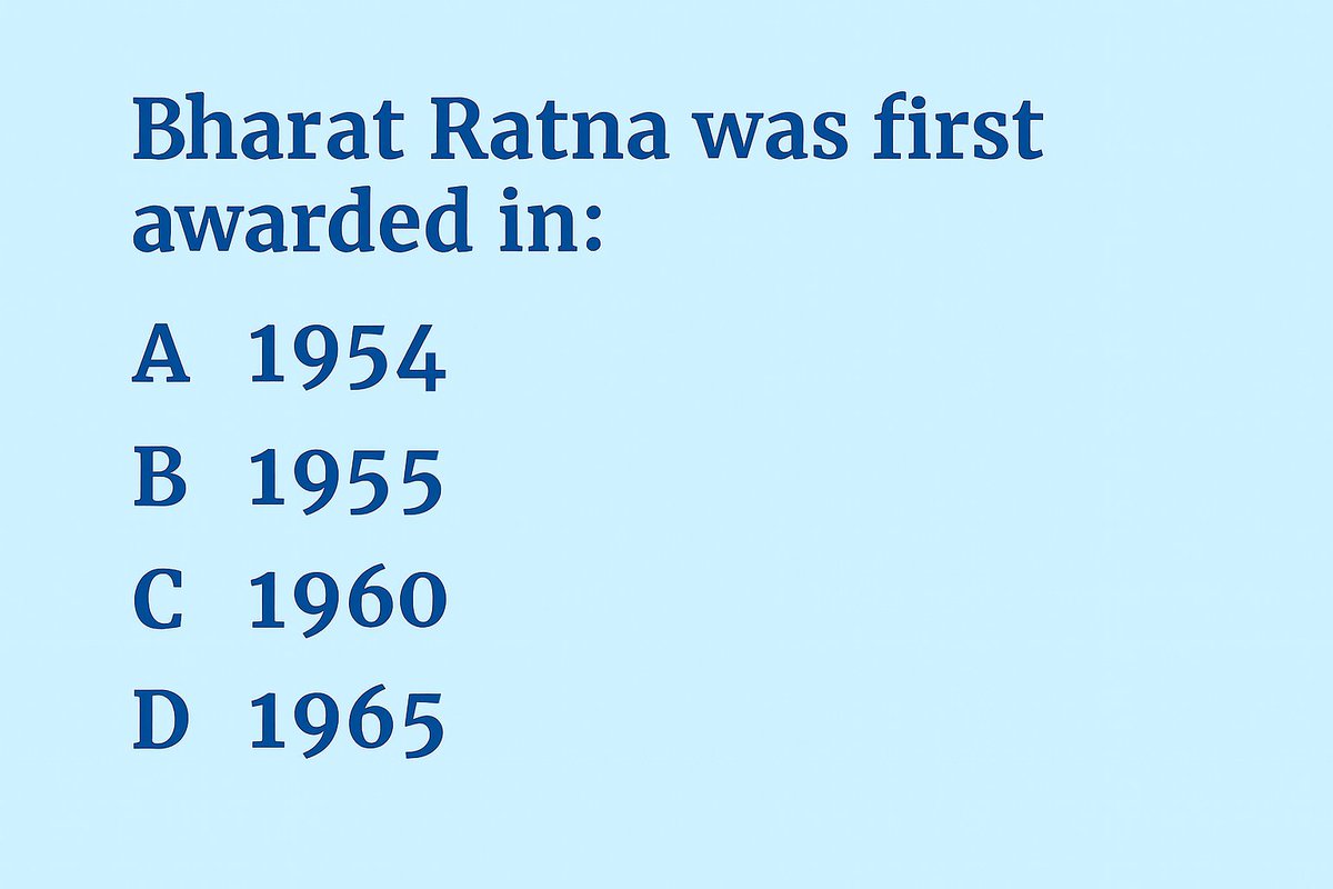 cematerial's tweet image. General Knowledge🔔🔔🔔:

Bharat Ratna was first awarded in:

#Generalknowledge #UPSC #SSC #RRB #CompetitiveExams #BPSC #UPSCPrelims2026