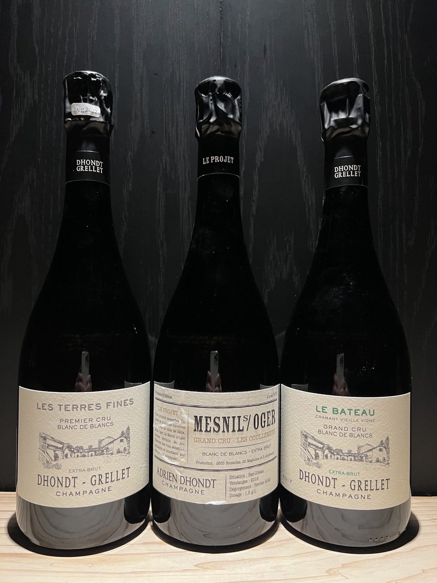 Winebar_Futami's tweet image. 11/23（日）のスペシャンは、「ドント・グルレ　Dèg 2022　3本仕立て / 2017,2018,2019」！
60ml*3杯で10,000円でのご提供です。
　
N.V.　ドント・グルレ　レ・テール・フィーヌ　ブラン・ド・ブラン　エクストラ・ブリュット (ベースワインの70%が2019)
2018　ドント・グルレ…