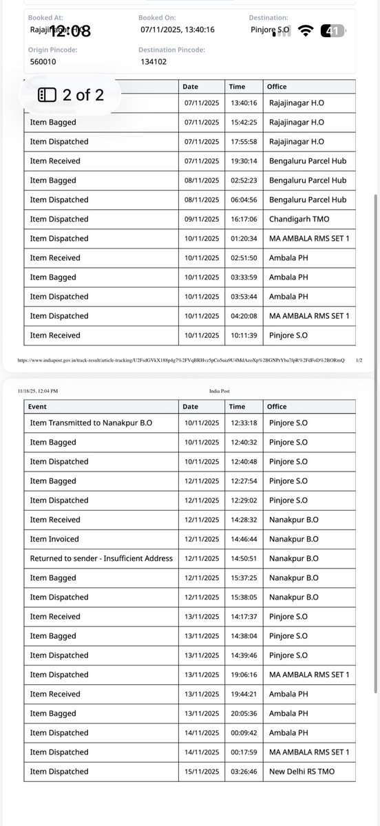 ajay__joshi's tweet photo. @IndiaPostOffice this is happening multiple times either close your branch here in Nanakpur or change staff they do same thing multiple times instead of delivering just put invalid address you can verify the details here in tracking and they won’t even try to call person to verif https://t.co/W6LYfgnuSB