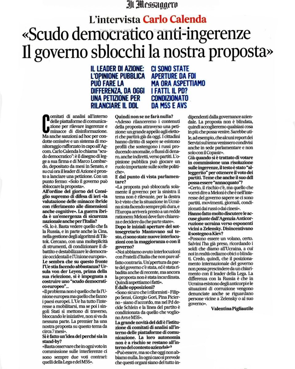 Di “Scudo democratico” contro le ingerenze russe e cinesi oramai se ne parla in Europa e ai massimi livelli delle istituzioni italiane. Noi abbiamo presentato a marzo, con <a href="/mlombardo81/">Marco Lombardo</a>, una proposta dettagliata. E’ urgente approvarla. #Difenderelaliberta