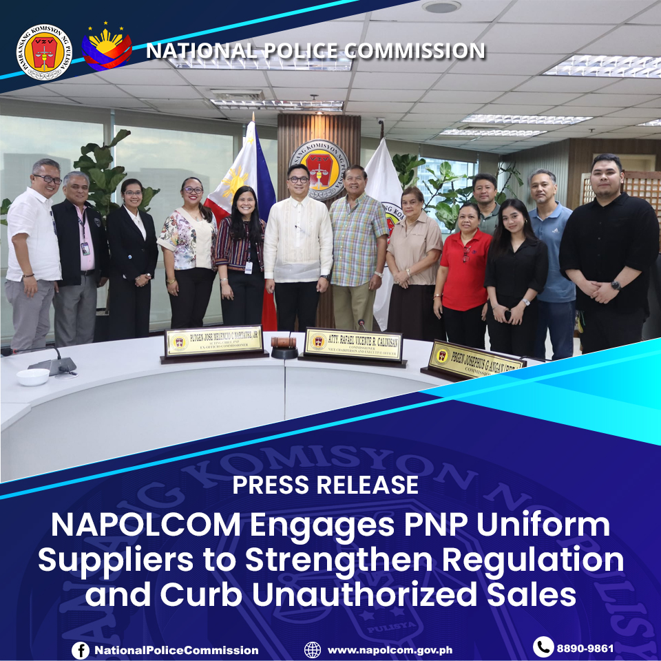 NAPOLCOMcentral's tweet image. READ | PRESS RELEASE: NAPOLCOM Engages PNP Uniform Suppliers to Strengthen Regulation and Curb Unauthorized Sales

Read full article here: facebook.com/share/p/177Mys…
