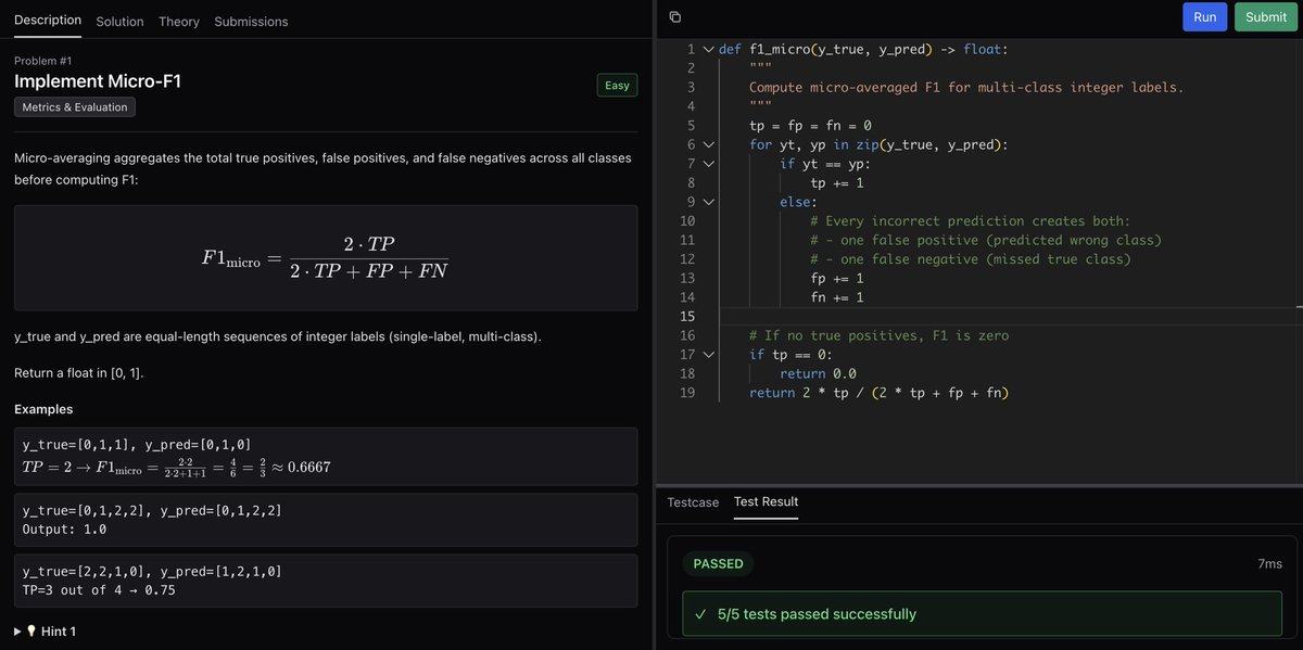 __acbraingenome's tweet image. Solved @TensorTonic Micro F1 question. 
Hope, it helps! :)