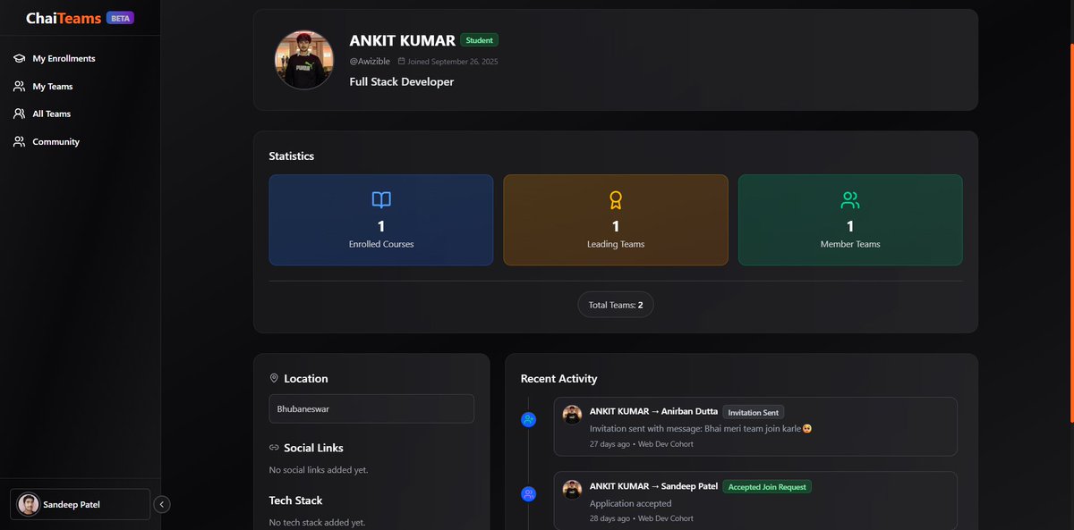 sandeepatel0's tweet image. 45+ users are already on ChaiTeams, and 15+ are testing internally.

Want internal access?
👉 Just log in on ChaiTeams.

Already logged in? 
👉 Comment, and I’ll enable access for you.

🔗 chaiteams.in

 #ChaiTeams #ChaiCode