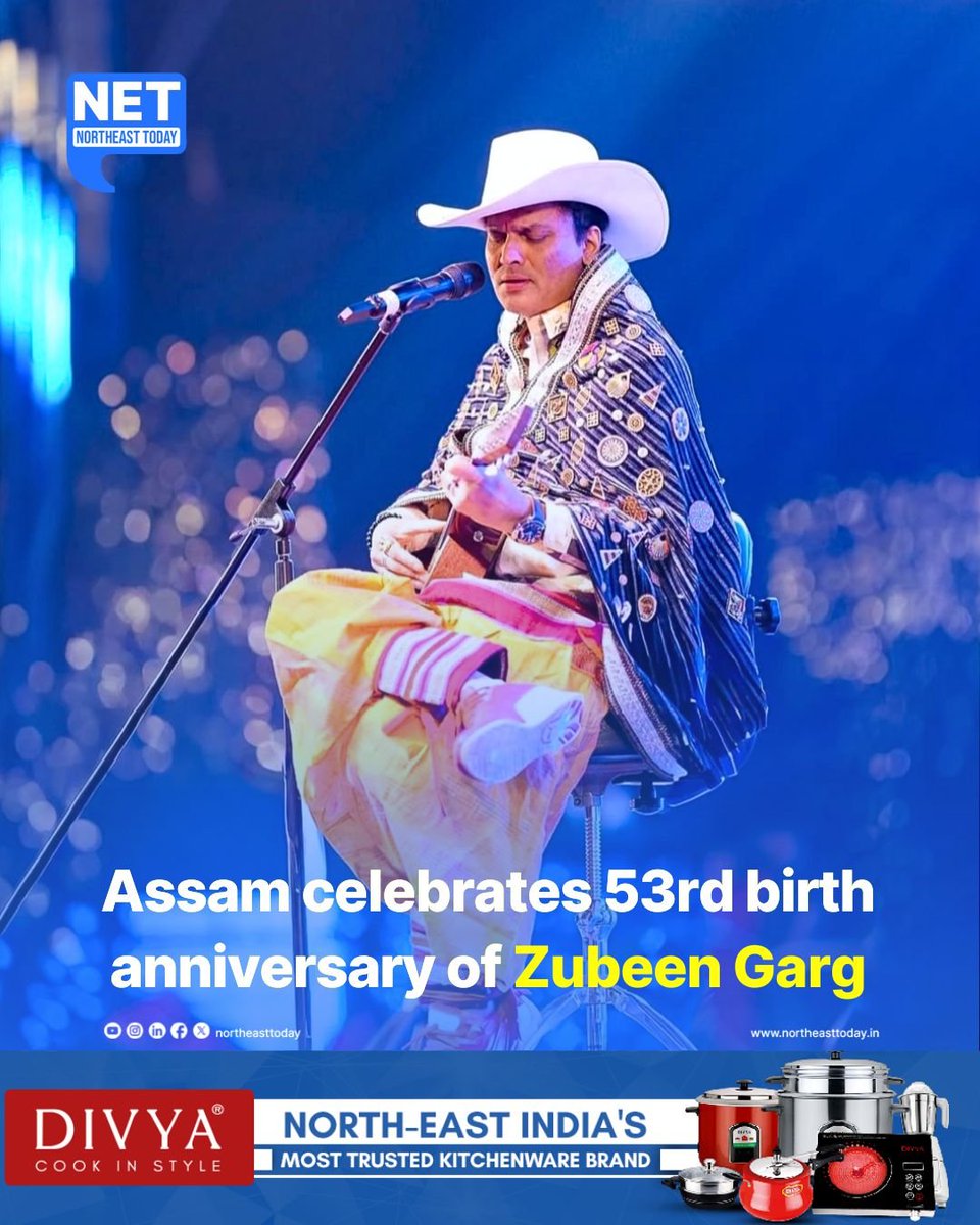 NortheastToday's tweet image. #NetSnippet | Assam commemorated the 53rd birth anniversary of cultural icon Zubeen Garg on Tuesday with widespread tributes across the state. This marked the first anniversary after his death on September 19, prompting organisations and political parties to hold day-long…