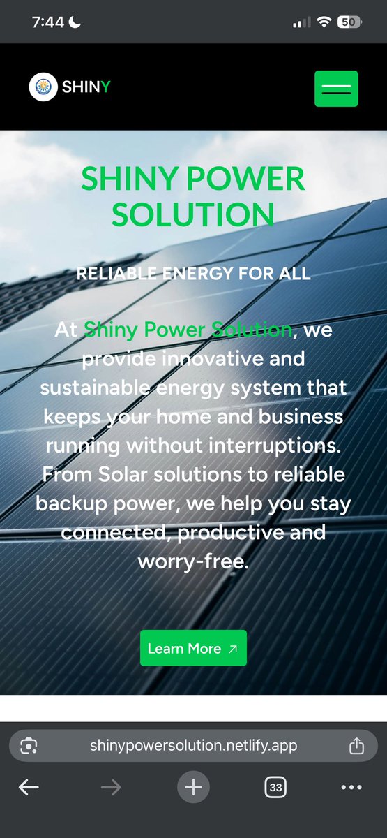 100OMOTAYO's tweet image. A clean, responsive energy solutions website built with: React + React Router, Reusable components, Custom hooks, Responsive UI with Tailwind CSS, Optimized asset loading &amp;amp; smooth navigation 
Proud of how this turned out!
shinypowersolution.netlify.app

#ReactJS #frontenddevelopers