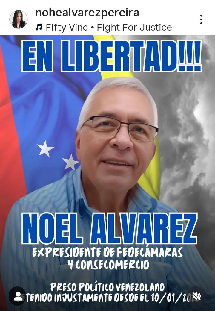 #Venezuela: liberado el rehen 
 #NoelAlvarezCamargo  
empresario venezolano Ex Presidente de Fedecámaras entre 2009 y 2011 y coordinador Nacional partido político Gente.  Fue arbitrariamente detenido el pasado 10 de Enero.  

Desde <a href="/caslainstitute/">Casla Institute</a> y la campaña