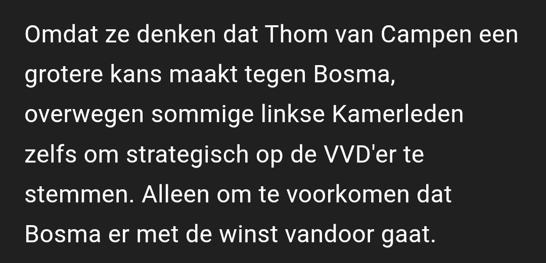 <a href="/NOS/">NOS</a> Wat een triest zootje is het toch op links. Ze zijn wel tevreden over Bosma maar ze willen geen PVVer als voorzitter dus.... ⬇️