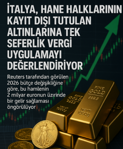 borsa_medyax's tweet image. İtalya, hane halklarının kayıt dışı tutulan altınlarını beyan etmeleri için bir  tek seferlik vergi uygulamayı değerlendiriyor. Reuters tarafından görülen 2026  bütçe değişikliğine göre, bu hamlenin 2 milyar euronun üzerinde bir gelir  sağlaması öngörülüyor.