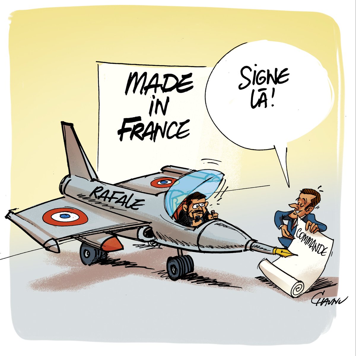 ✏️ dessin du jour pour <a href="/_lunion/">L'union</a> L’Ukraine et la France concluent un plan d’achat militaire historique comprenant 100 avions Rafale #actu #rafale #dessindepresse