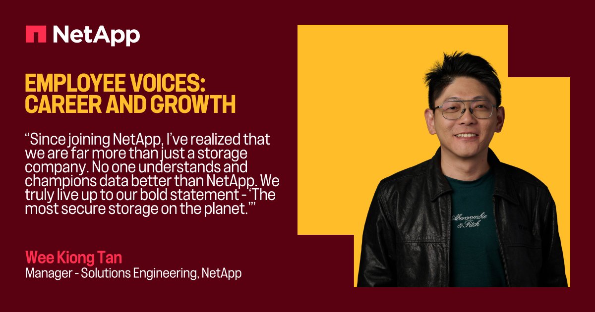 LifeAtNetApp's tweet image. At @NetApp, career growth is about more than skills — it’s about seeing tech in a whole new way.
Hear from Wee Kiong Tan on his APAC journey. Explore APAC careers: bit.ly/4qWmzqe

#LifeAtNetApp #NetApp #WhyNetApp #Careers #NetAppCareers #SalesCareers #JoinUs #NowHiring